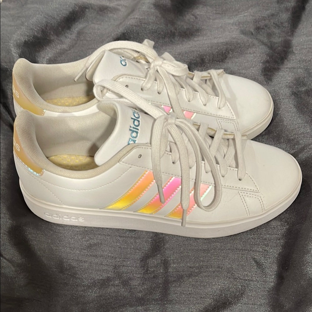 Adidas Women's White Sneakers with Pink Accents